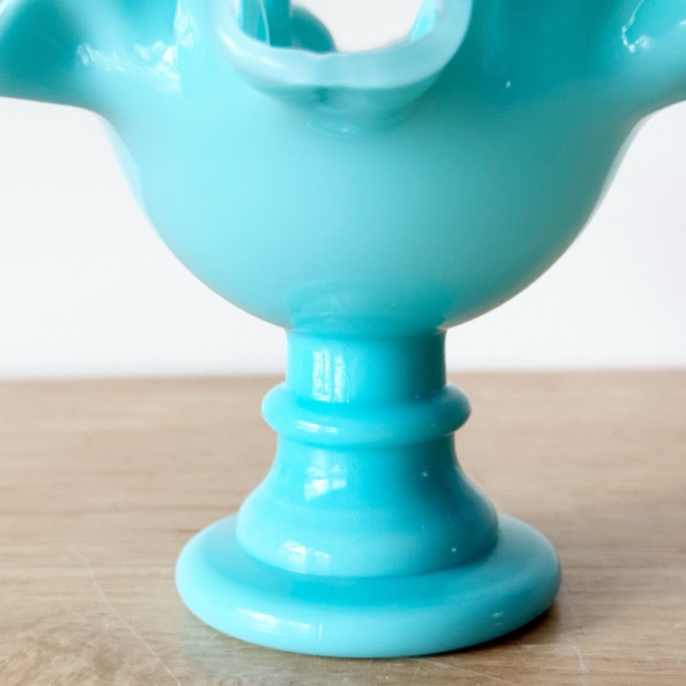 Vintage Fenton Silver Turquoise Crest Crimped Compote MCM Pedestal Bowl - Picture 9 of 16